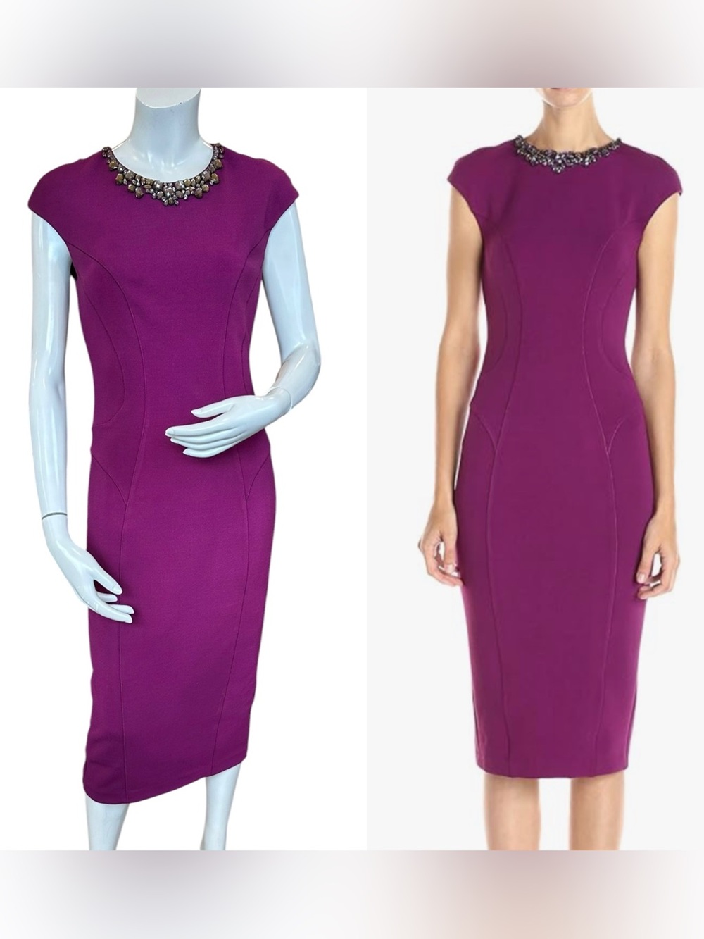 Ted Baker Dardee Purple Knit Jeweled Neckline Dressy Bodycon Sheath Dress